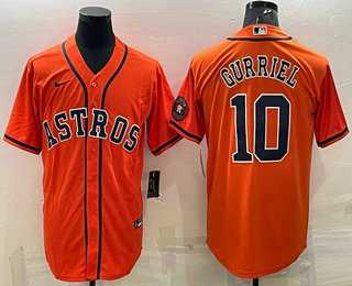 Men%27s Houston Astros #10 Yuli Gurriel Orange With Patch Stitched MLB Cool Base Nike Jersey->houston astros->MLB Jersey